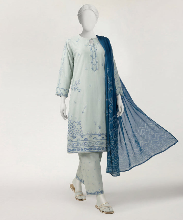 Lawn Ice Blue Stitched Suit - J. Junaid Jamshed