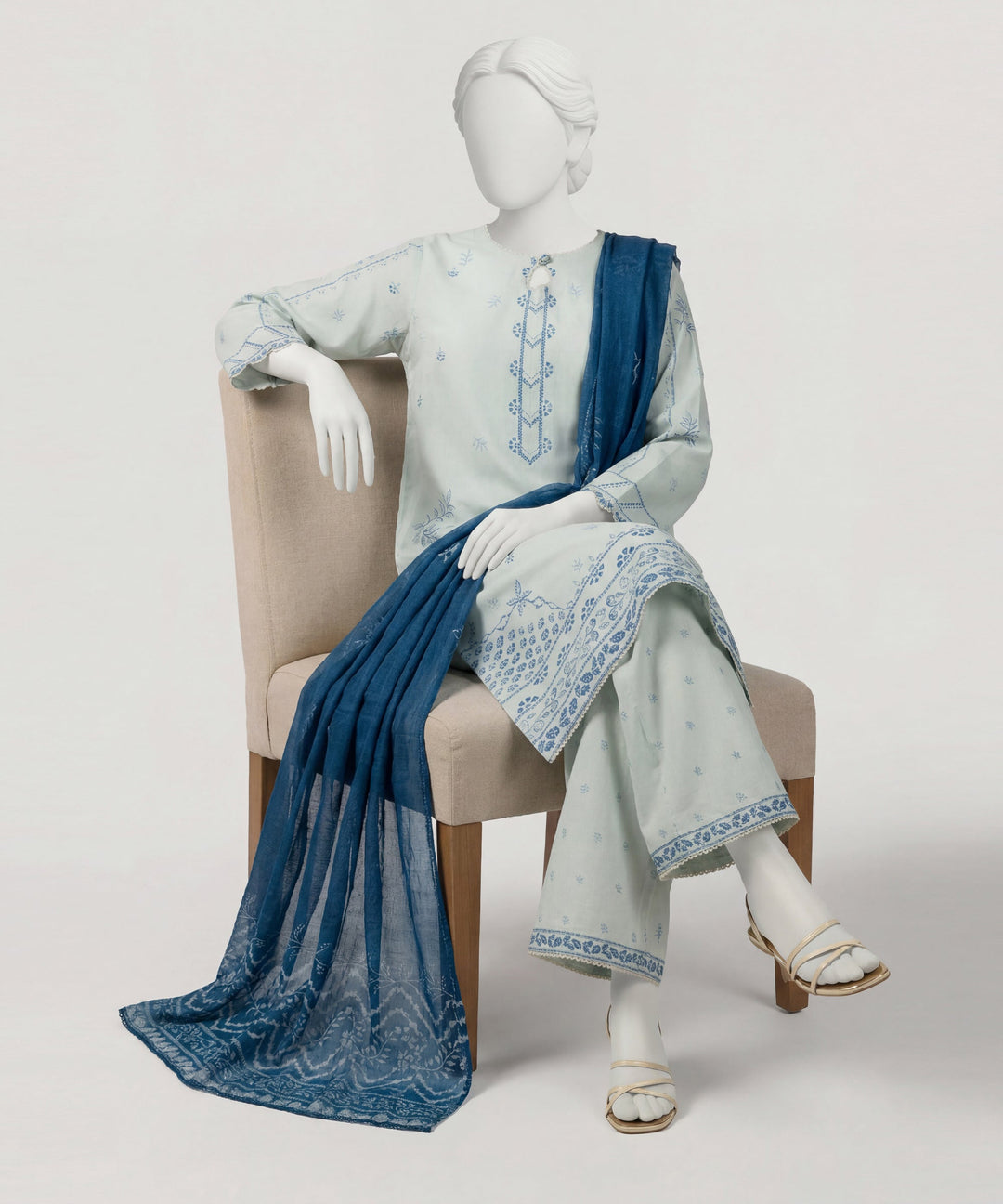 Lawn Ice Blue Stitched Suit - J. Junaid Jamshed