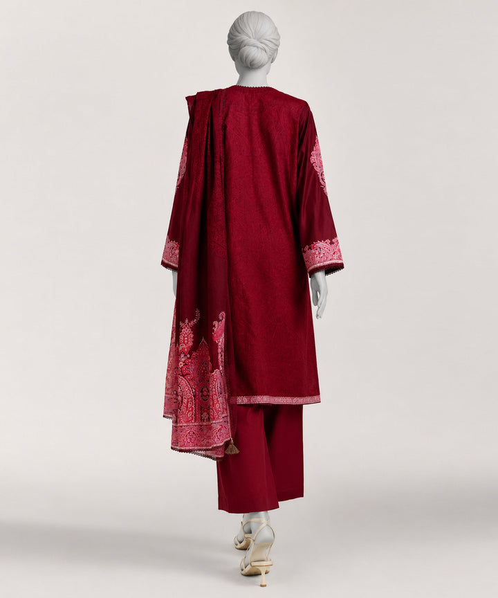 Lawn Maroon Stitched Suit - J. Junaid Jamshed
