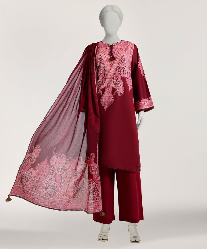 Lawn Maroon Stitched Suit - J. Junaid Jamshed