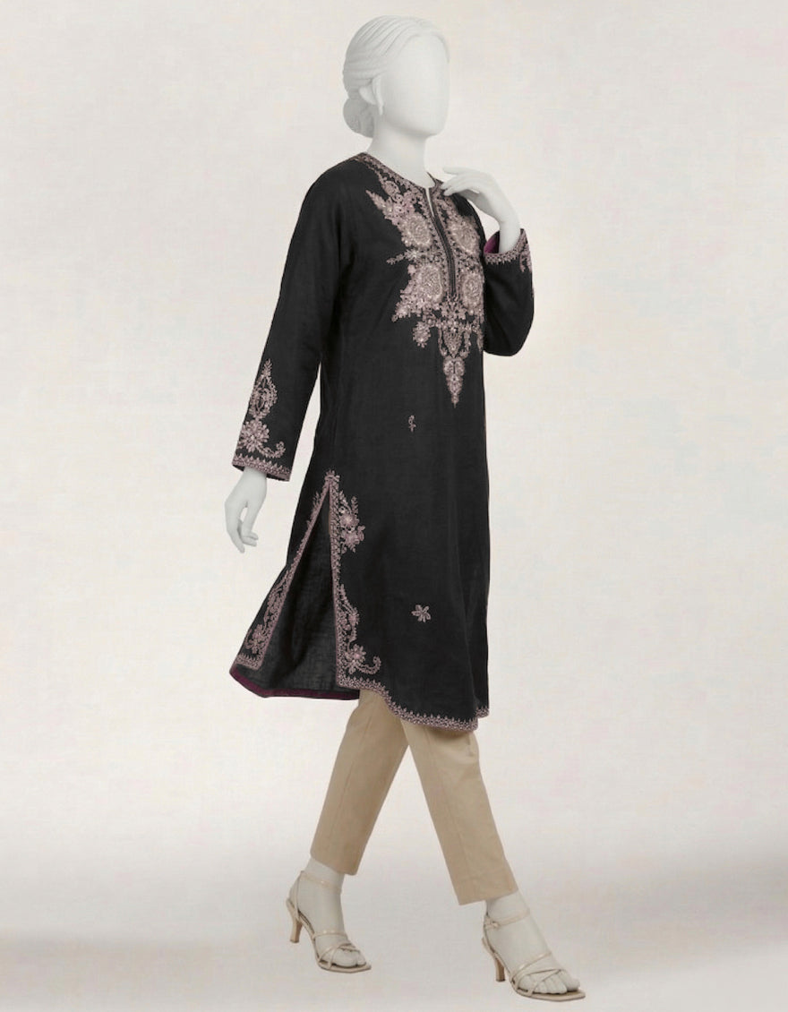 Dobby Black Kurti - J. Junaid Jamshed