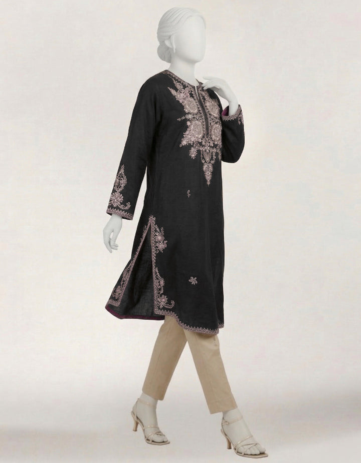 Dobby Black Kurti - J. Junaid Jamshed