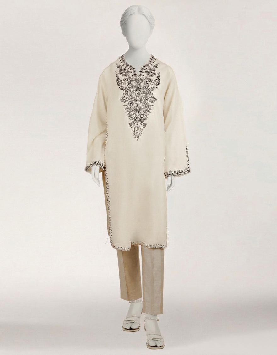 Dobby Off White Kurti - J. Junaid Jamshed