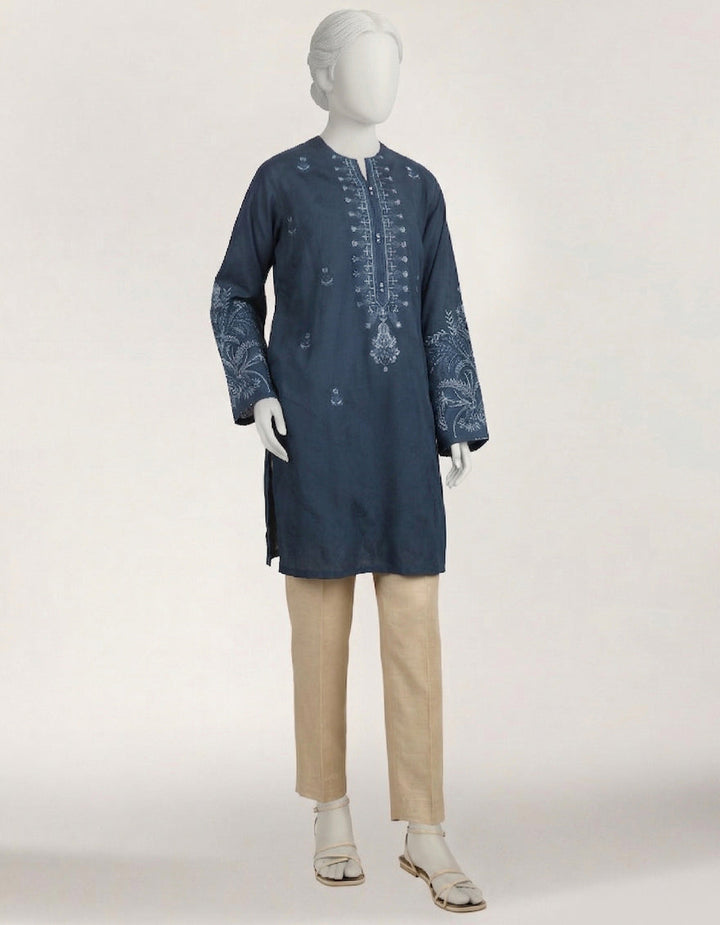 Dobby Blue Kurti - J. Junaid Jamshed