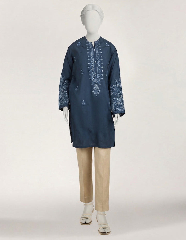 Dobby Blue Kurti - J. Junaid Jamshed