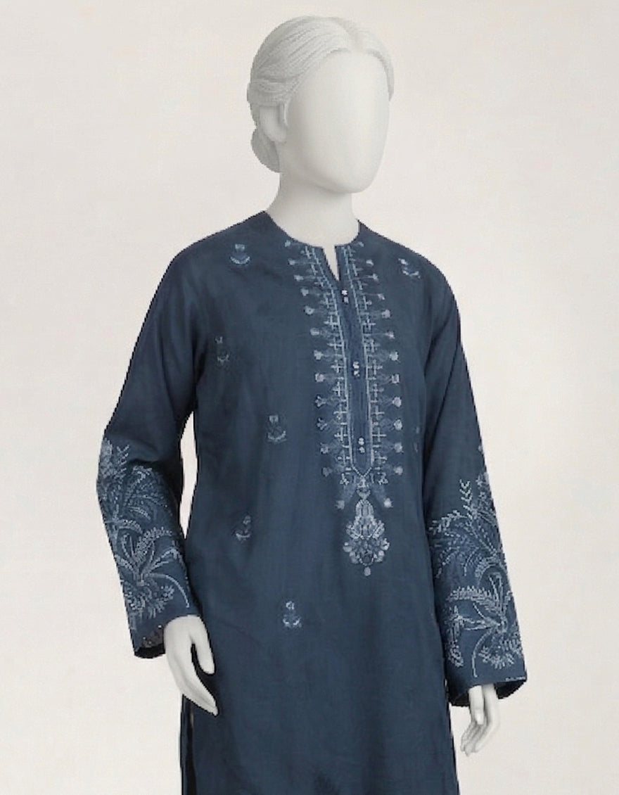 Dobby Blue Kurti - J. Junaid Jamshed