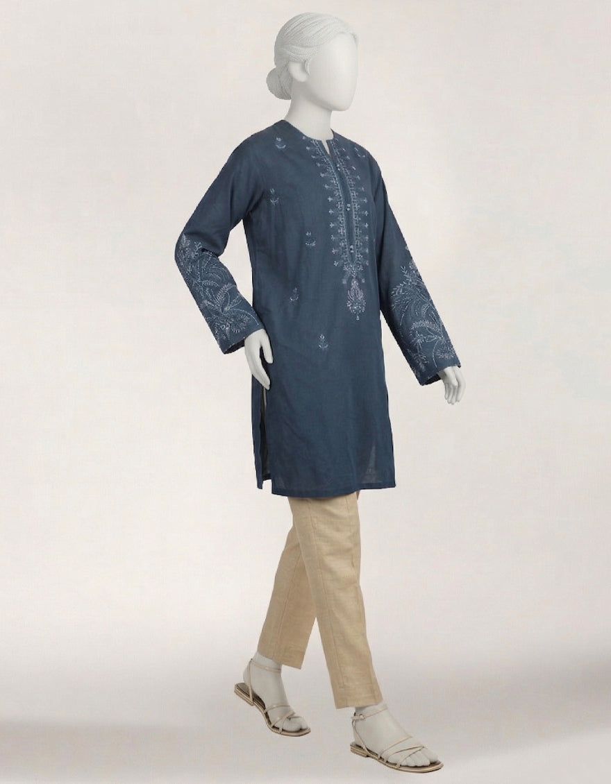 Dobby Blue Kurti - J. Junaid Jamshed