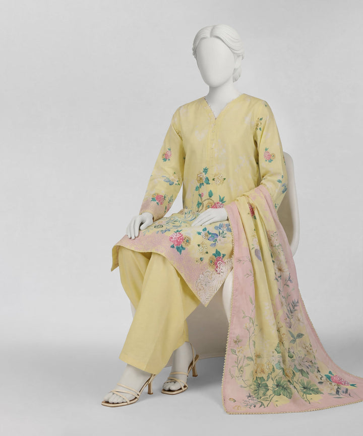 Lawn Yellow Stitched Suit - J. Junaid Jamshed