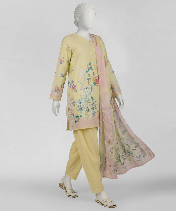 Lawn Yellow Stitched Suit - J. Junaid Jamshed