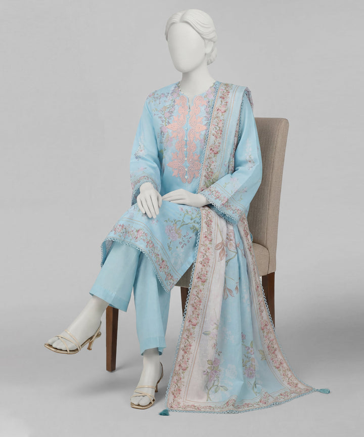 Lawn Sky Blue Stitched Suit - J. Junaid Jamshed