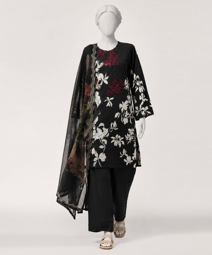 Lawn Black Stitched Suit - J. Junaid Jamshed