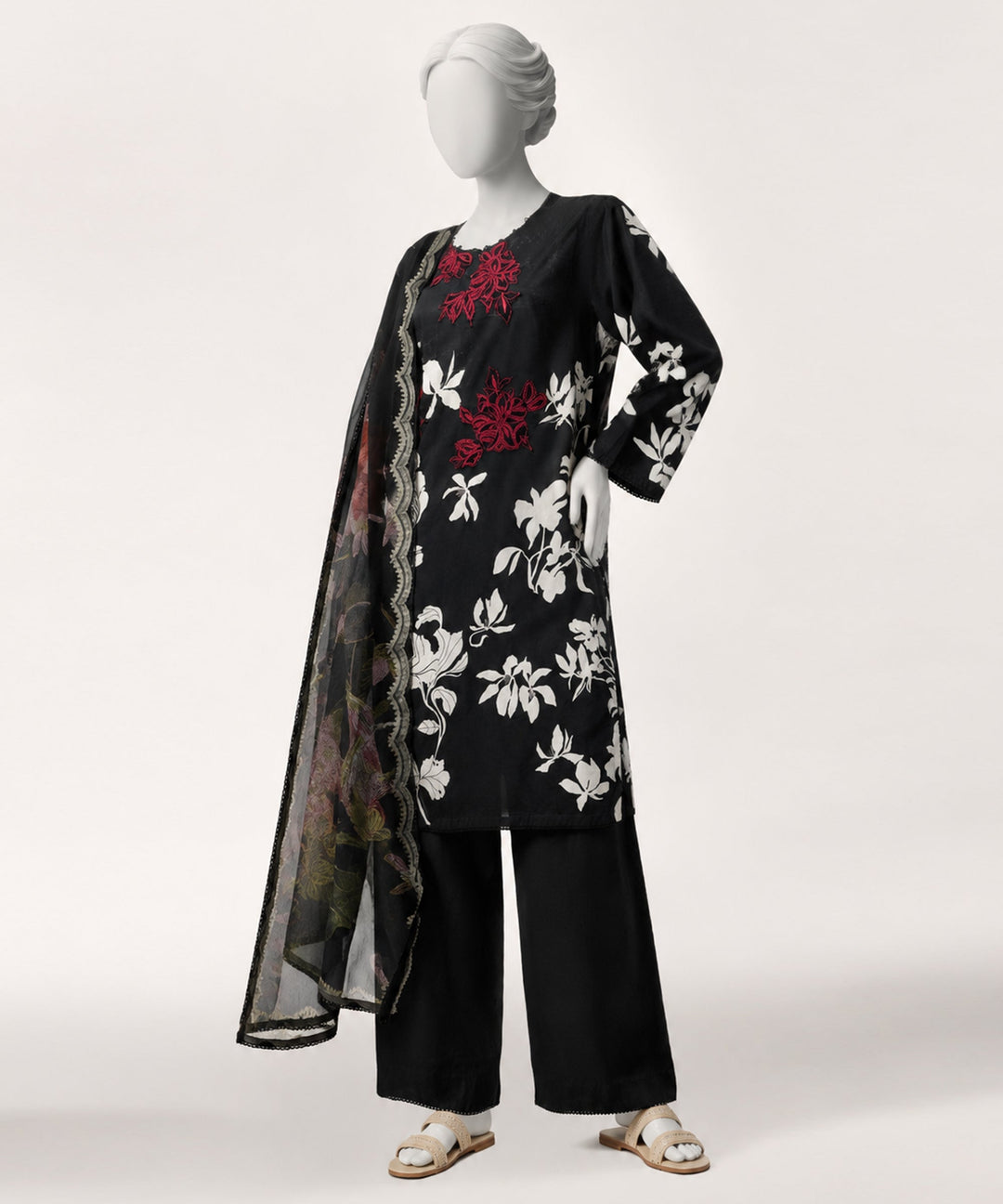 Lawn Black Stitched Suit - J. Junaid Jamshed