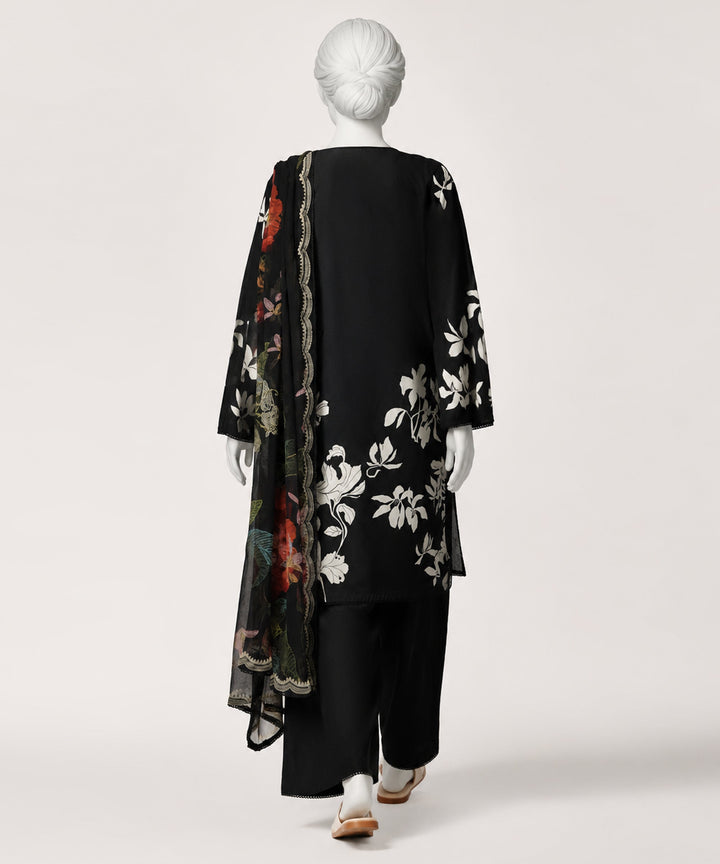 Lawn Black Stitched Suit - J. Junaid Jamshed