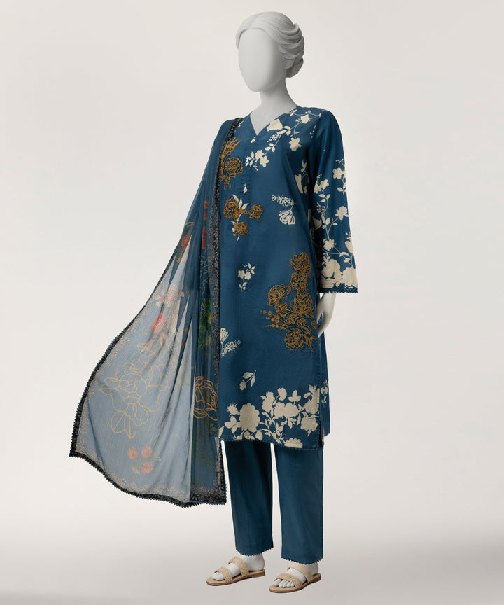 Lawn Blue Stitched Suit - J. Junaid Jamshed