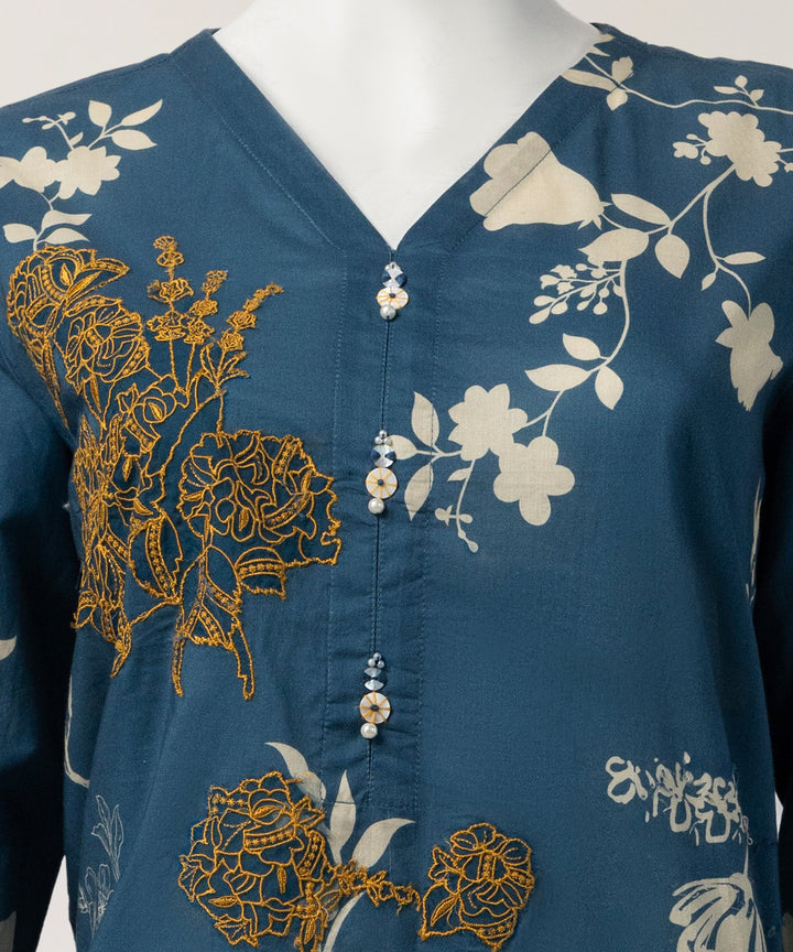 Lawn Blue Stitched Suit - J. Junaid Jamshed