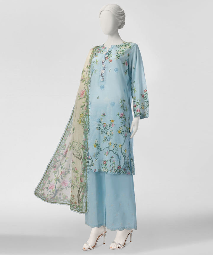 Lawn Sky Blue Stitched Suit - J. Junaid Jamshed
