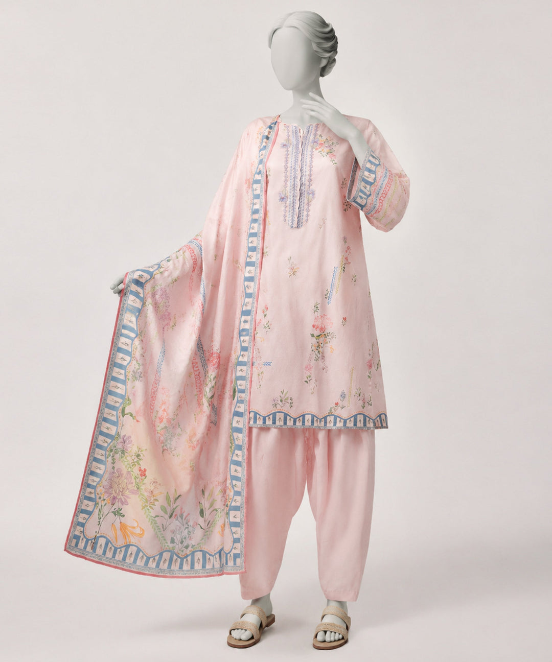 Dobby Pink Stitched Suit - J. Junaid Jamshed