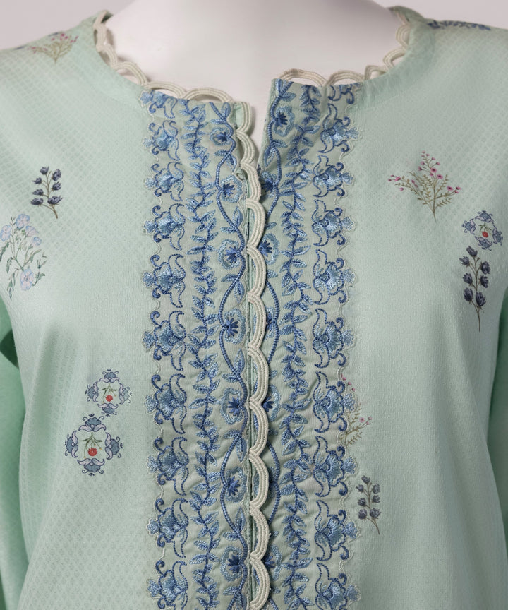 Dobby Sea Green Stitched Suit - J. Junaid Jamshed