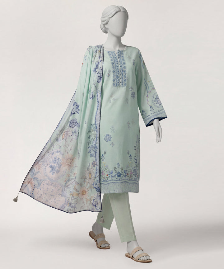 Dobby Sea Green Stitched Suit - J. Junaid Jamshed