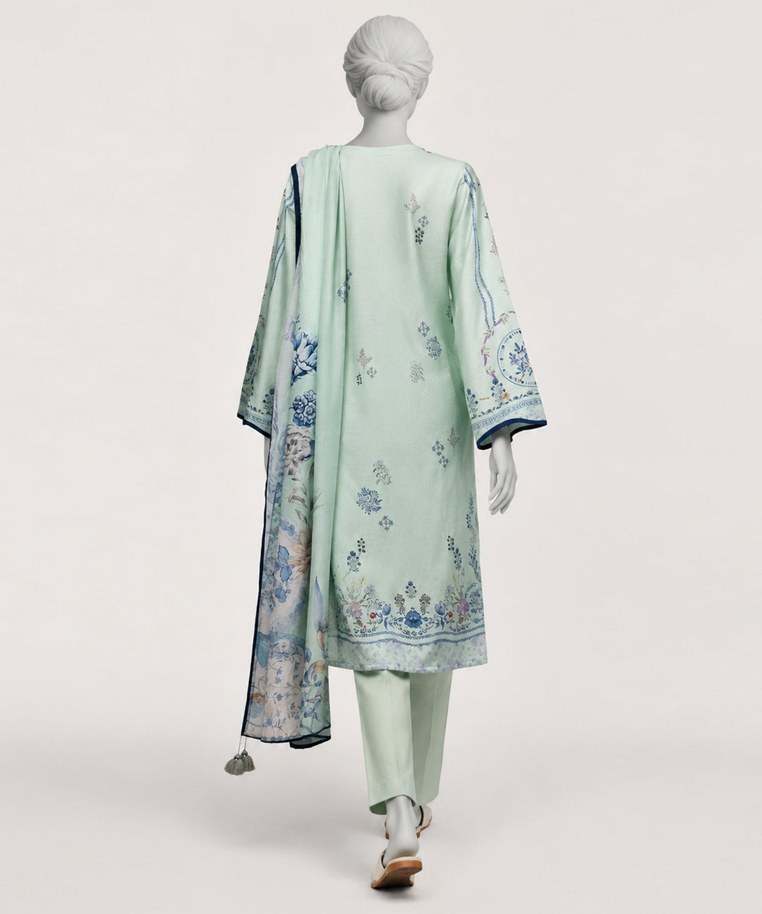 Dobby Sea Green Stitched Suit - J. Junaid Jamshed