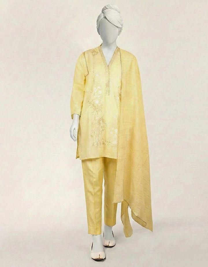 Lawn Yellow Stitched Suit - J. Junaid Jamshed
