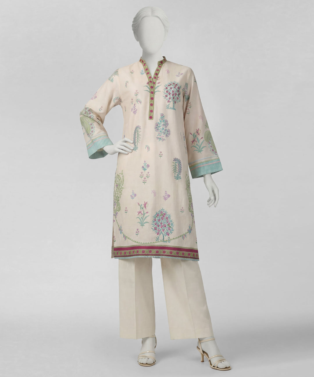 Lawn Beige Kurti - J. Junaid Jamshed