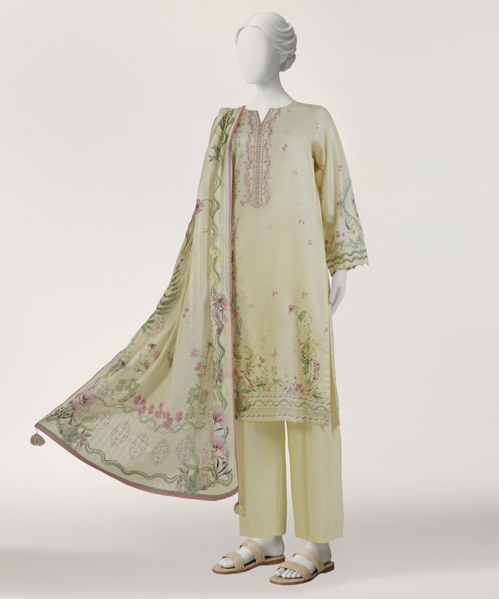 Dobby Yellow Stitched Suit - J. Junaid Jamshed