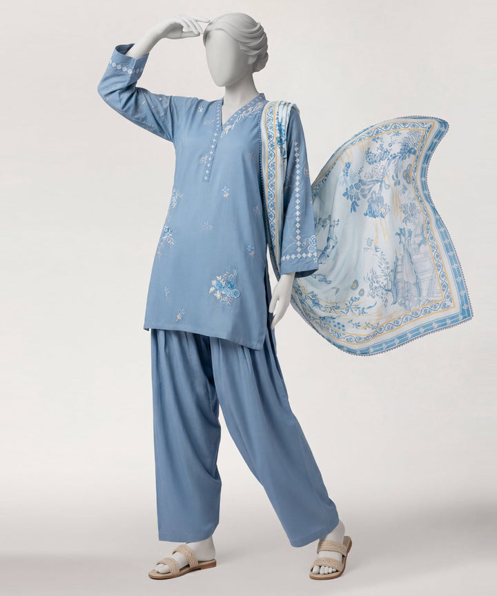 Lawn Blue Stitched Suit - J. Junaid Jamshed