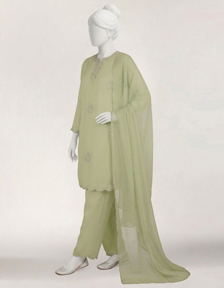 Lawn Green Stitched Suit - J. Junaid Jamshed