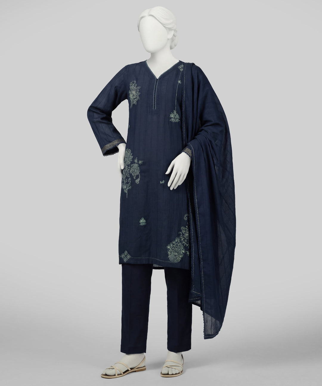 Dobby Blue Stitched Suit - J. Junaid Jamshed