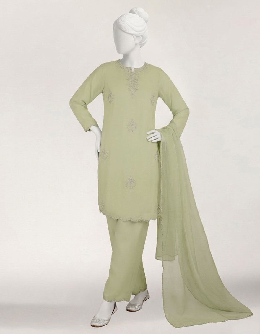 Lawn Green Stitched Suit - J. Junaid Jamshed