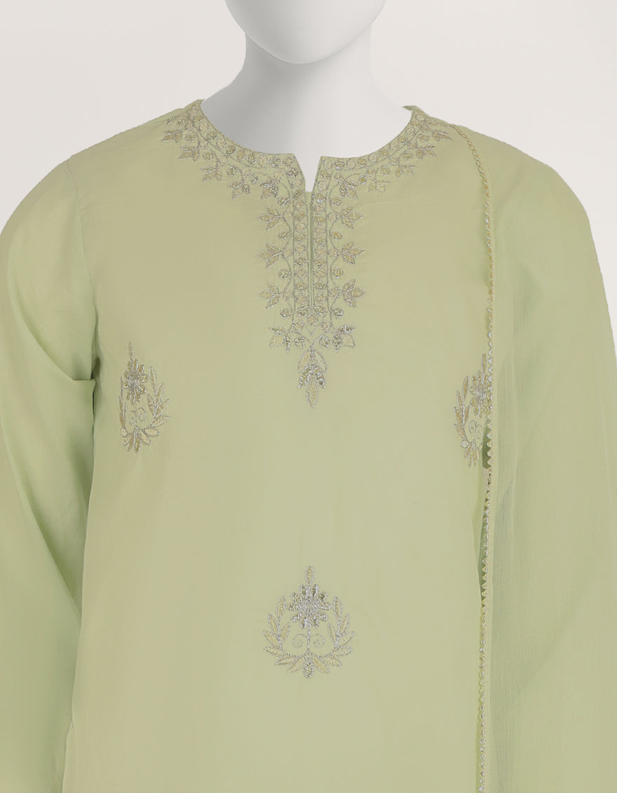 Lawn Green Stitched Suit - J. Junaid Jamshed