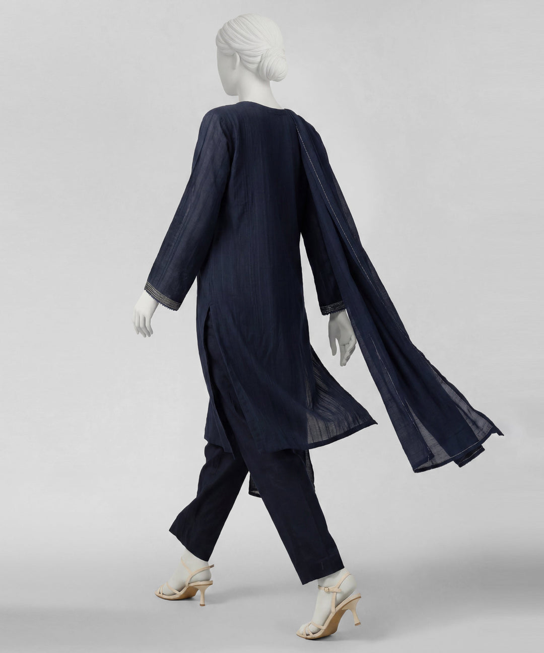 Dobby Blue Stitched Suit - J. Junaid Jamshed
