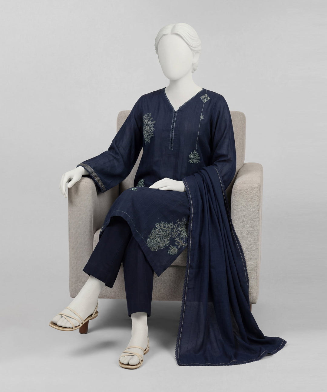 Dobby Blue Stitched Suit - J. Junaid Jamshed