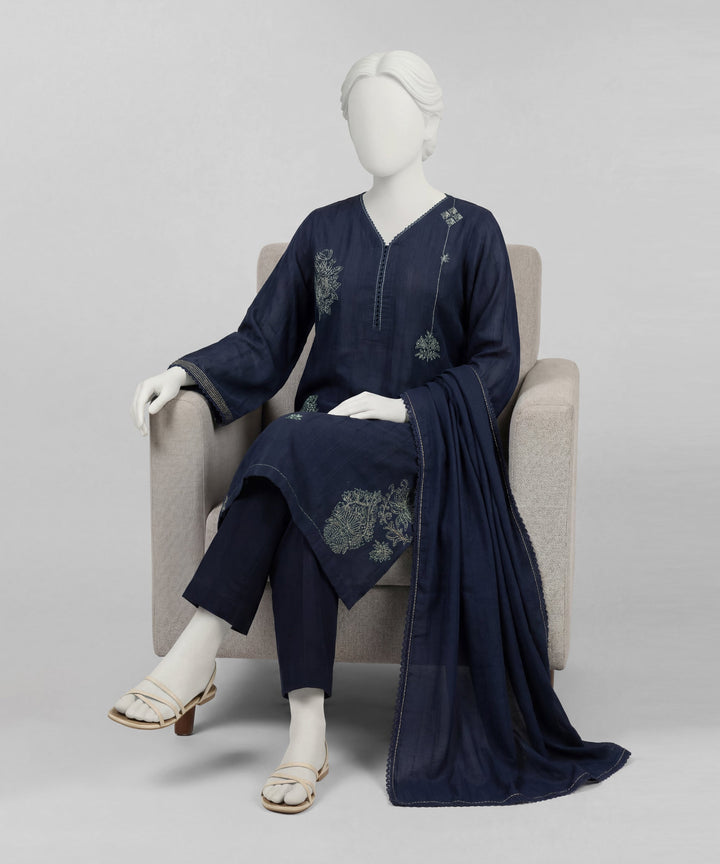 Dobby Blue Stitched Suit - J. Junaid Jamshed
