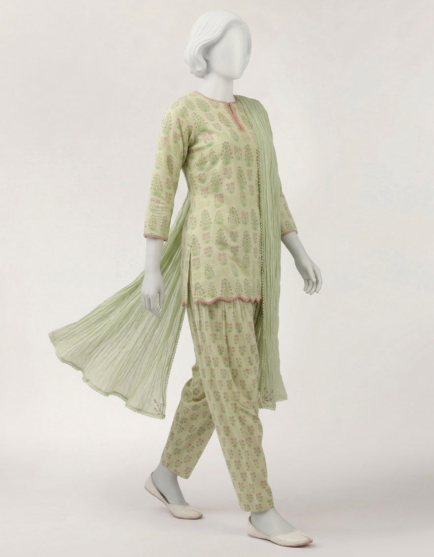 Lawn Green Stitched Suit - J. Junaid Jamshed