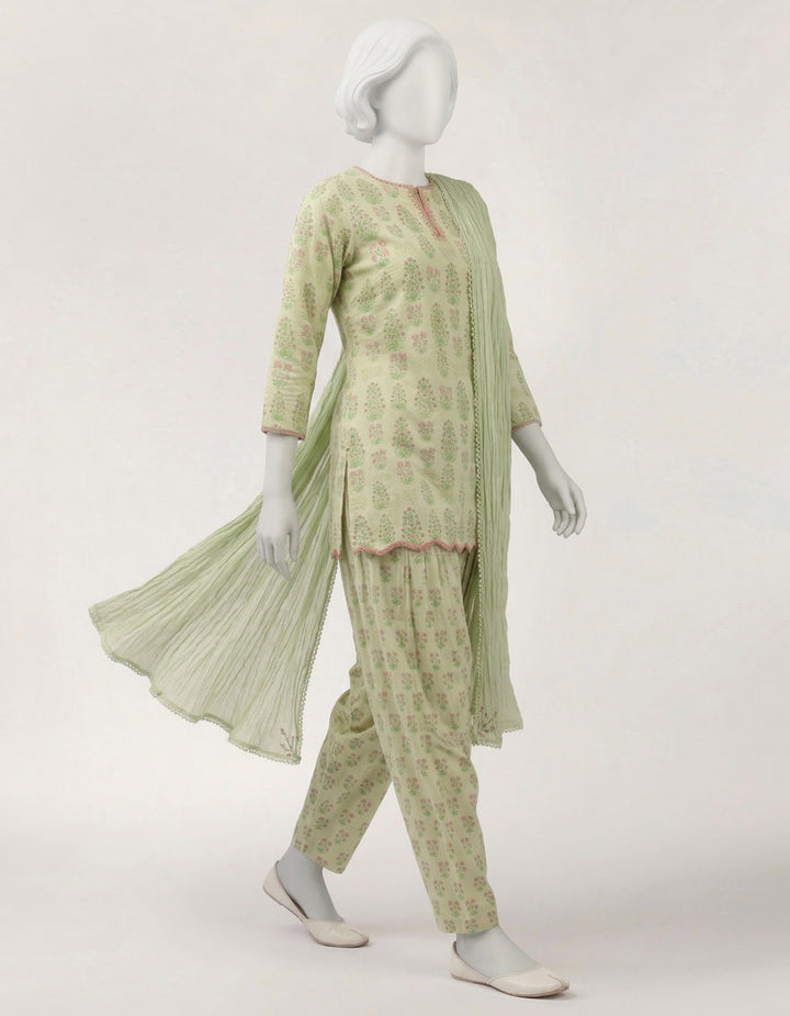Lawn Green Stitched Suit - J. Junaid Jamshed