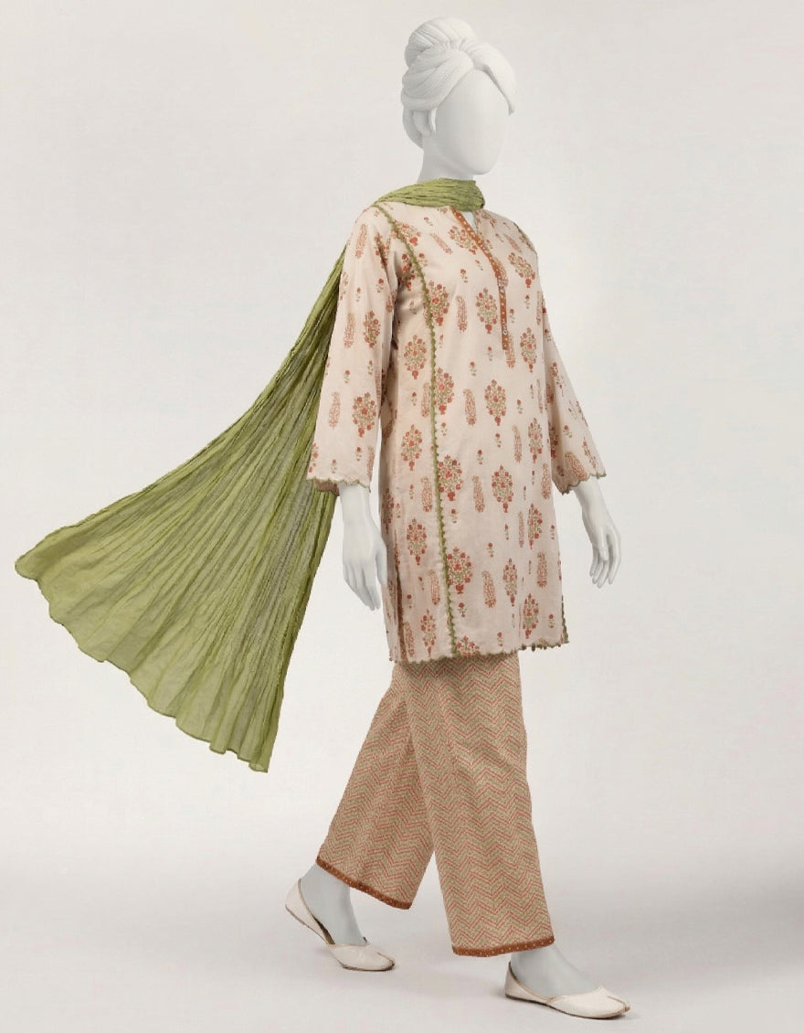 Lawn Beige Stitched Suit - J. Junaid Jamshed