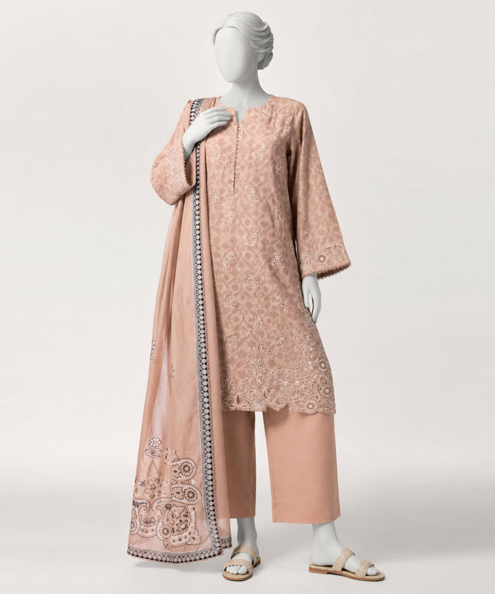 Jacquard Brown Stitched Suit - J. Junaid Jamshed