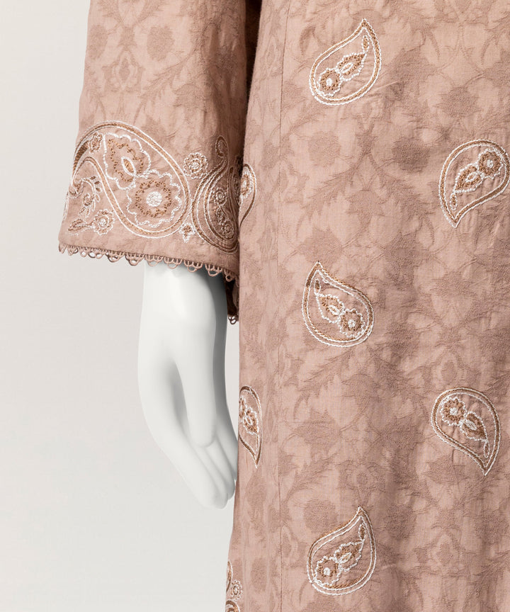 Jacquard Brown Stitched Suit - J. Junaid Jamshed
