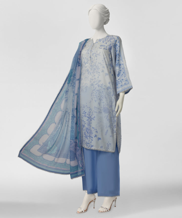 Cotton Viscose Light Blue Stitched Suit - J. Junaid Jamshed
