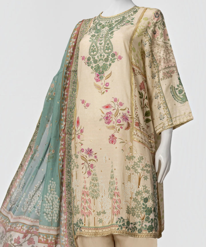 Cotton Viscose Beige Stitched Suit - J. Junaid Jamshed