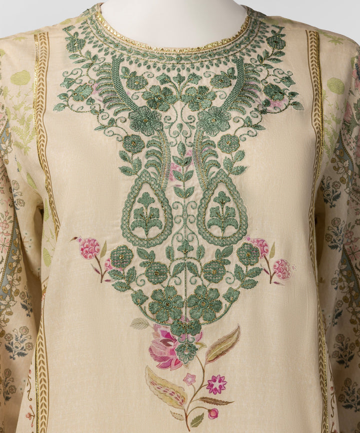 Cotton Viscose Beige Stitched Suit - J. Junaid Jamshed