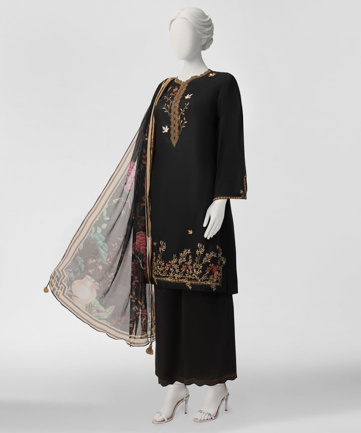 Liminal Black Stitched Suit - J. Junaid Jamshed