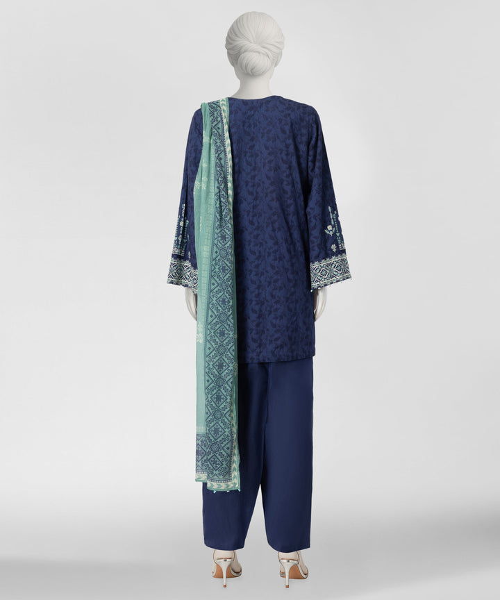 Jacquard Blue Stitched Suit - J. Junaid Jamshed