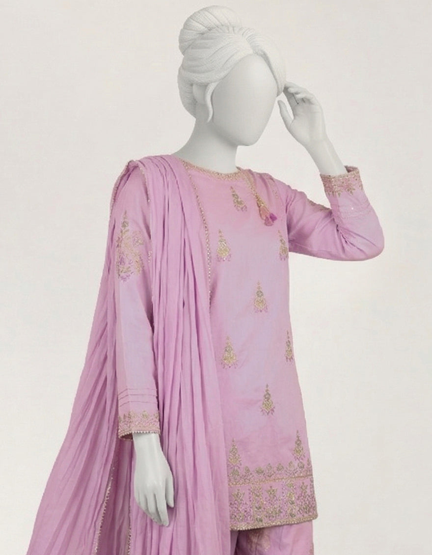 Lawn Silk Lilac Stitched Suit - J. Junaid Jamshed