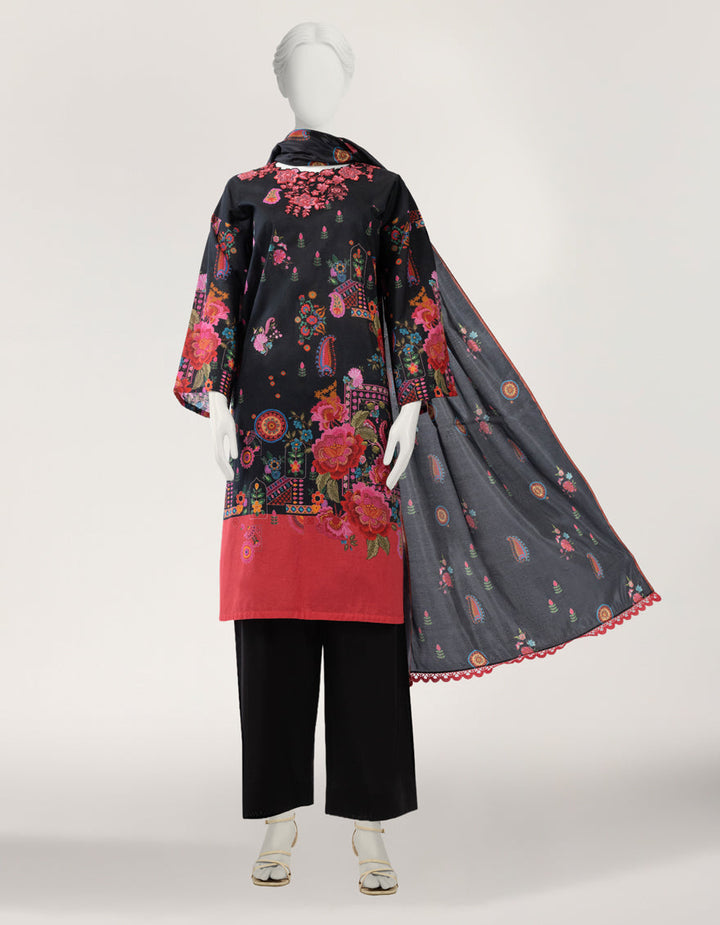 Lawn Black Stitched Suit - J. Junaid Jamshed