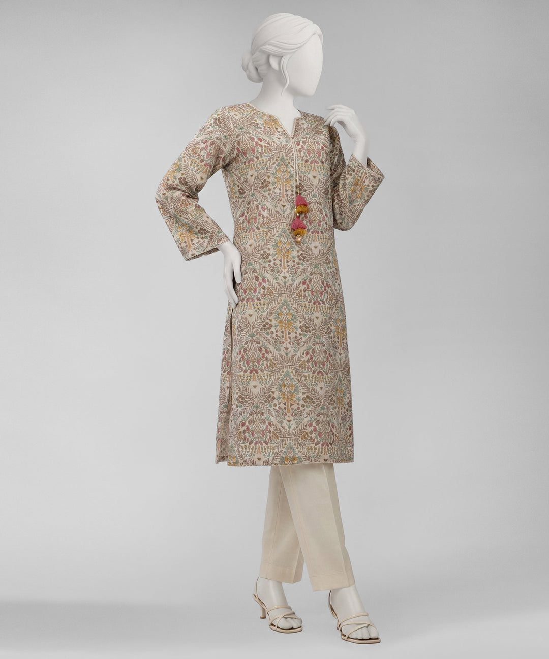 Lawn Cream Unstitched Suit - J. Junaid Jamshed