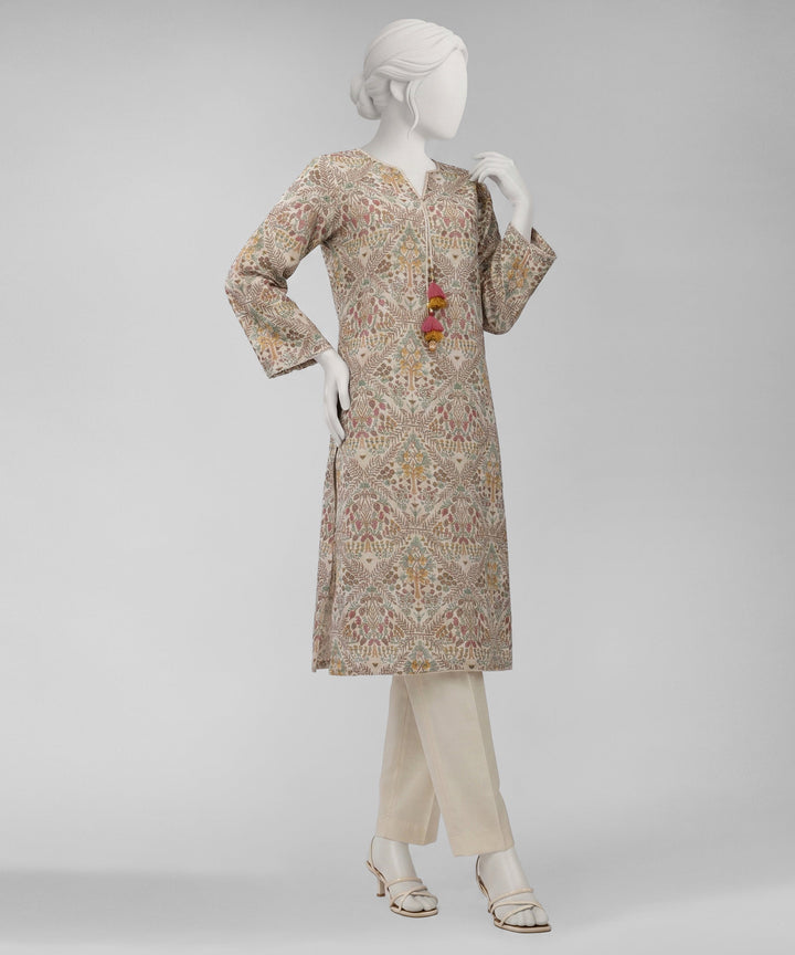 Lawn Cream Unstitched Suit - J. Junaid Jamshed
