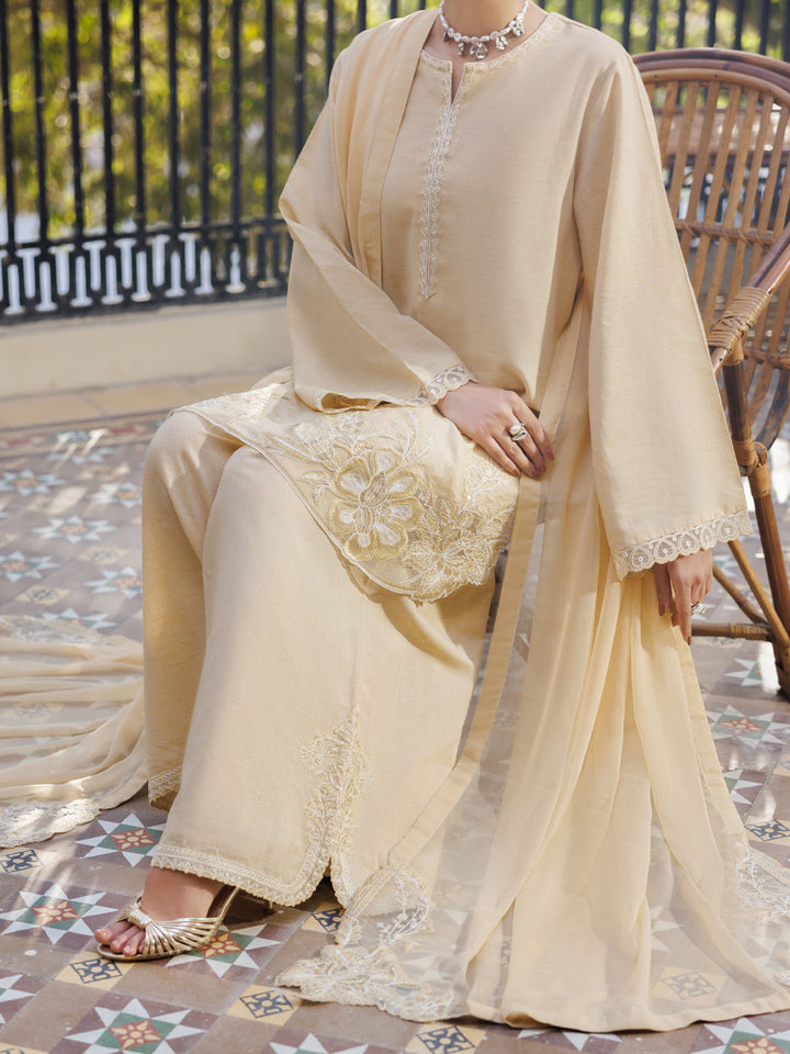 Yarn Dyed Beige Stitched Suit - Almirah